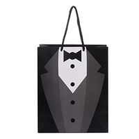 Genenic 2/5pcs Black White Kraft Paper Wedding Favors Recyclable Gift Bag with Handles Tuxedo Groomsmen Thank You Shop Loot(5PCS,Black)