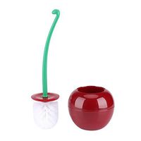 Fdit Toilet Brush Creative Lovely Cherry Shaped Toilet Bowl Brush and Holder Non-Porous Base Bathroom Brush