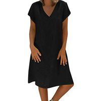 JQjian Women Summer Beach Party Style T-Shirt Cotton Short Sleeve Casual Plus Size Ladies Dress (S, Black)