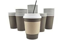 100 Pack - AmeriWares Disposable Hot Paper Coffee Cups - Brown, 12oz , Lids, Sleeves, Stirring Straws for Home, Office, or B&B- To Go - Recyclable - USA Seller