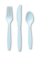 Touch of Color Premium Plastic Cutlery Assortment (Forks, Knives, Spoons), Pastel Blue, 12 Packs of 24 Count