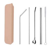 Emptystar Long Drinking Straw Stainless Steel Straws Reusable Metal Straws for Drinks with Travel Case and Cleaning Brush Fit Yeti Tervis Rtic Tumbler - Eco Friendly (A)