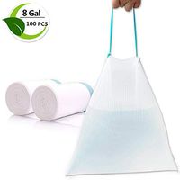 8 Gallon White Small Strong Drawstring Trash Bag,Durable Garbage Bags for Bathroom, Bedroom, Home, Office, Trash Cans - 100 Counts/ 2Rolls (White)