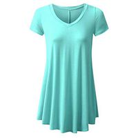 Meikosks Ladies Flowy Tops V Neck Short Sleeve T Shirt Solid Color Blouses Basic Pullover Light Blue