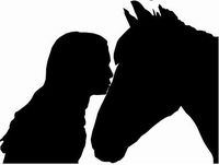 Girl Kissing Horse - Vinyl - 5" tall (Color BLACK) decal laptop tablet skateboard car windows stickers