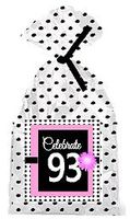 CakeSupplyShop Item#PGB-094 Happy 93rd Birthday Pink w. Black Polka Dot Party Favor Bags with Ties -12pk