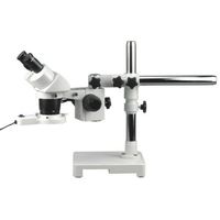 AmScope SW-3B13Z-FRL Binocular Stereo Microscope, WH10x Eyepieces, 10X/20X/30X/60X Magnification, 1X/3X Objective, Single-Arm Boom Stand, 8W Fluorescent Ring Light, 110V-120V, Includes 2.0x Barlow Lens