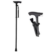 cane Adjustable Folding Walking Stick with LED Light Soft Handle Aluminum Alloy Anti-Slip Single Foot (70-92Cm) HOJZ