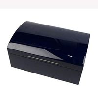 MOSMAT Desktop Advanced Cigar Humidor Case Cedar Wood Trays Stainless Steel Handle Ink Blue Logo with Humidifier and Hygrometer Holds 150 Cigars