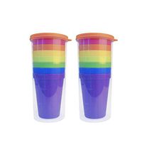 Colorful Plastic Cups Reusable Non-disposable Portable Party Picnic Sharing Cup Beverage Kids Juice Tumbler 7 Cups with Container (2PACK)