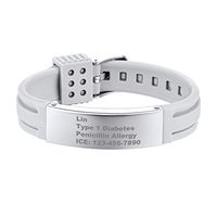 Supcare Personalized Silicone Medical Alert Bangle Bracelet Stainless Steel, Free Engraving Medical Emergency Identification Type 1 Diabetes Bracelet Jewelry with Adjustable Grey Silicone Band…