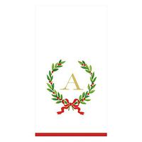 Caspari Christmas Laurel Wreath Paper Guest Towel Napkins in Letter A, 30 Napkins Included
