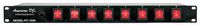 American DJ 8 channel AC power strip with 15 amp breaker and 8 on/off toggle switches. 19 inch rack mountable