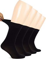 Hugh Ugoli Women's Bamboo Diabetic Crew Socks With Seamless Toe, 4 Pairs, Black (Shoe Size: 9-12)
