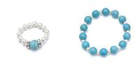Turquoise and White Magnetic Stretch Ring and Bracelet Set (Large)