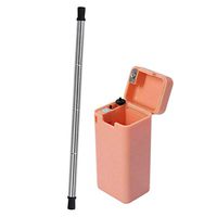 vivaBKK Portable Eco-Friendly Soft Tip Reusable Foldable Stainless Steel Straws with Keychain Case Holder (Orange)
