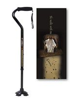 Adjustable Walking Cane Foam Handle Quad Footed He Walks with Me Jesus Design