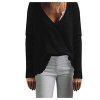 Meikosks Women's V Neck Long Sleeve Blouses Solid Color T Shirt Casual Bottoming Tops Black