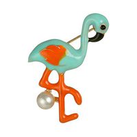 Badge Women Collar Pin Corsage Pearl Flamingo Bird Brooch Pins Animal Enamel Daily Novelty Creation Jewelry Girls Woman Jewerly Style Womans | color - green