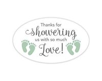 Oval Baby Shower Stickers, Thanks for Showering us, Girl Boy and Gender Neutral Shower Stickers (#681-1-MT-OV)