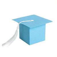 TRIXES Miniature Graduation Favour Boxes with Tassel Decoration –Pack of 50 – Easy Assembly for Gifts and Sweets-Colour Blue