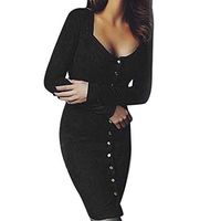 SADUORHAPPY Women's Sexy Casual Long Sleeve Short Dress Slim Party Club Mini Dress Button Down Dress Black