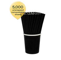 Sophistiplate Foodservice Box Of 5000 Black-Unwrapped Compostable Paper Drinking Straws 7.75" X .228" Diameter, Durable And Eco-Friendly Bulk Paper Straws