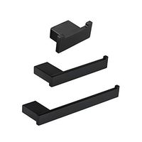 LANC Bathroom Hardware 3-Piece Set Robe Hook Toilet Paper Holder Towel Ring Stainless Steel Wall Mount, Black Finish, A8907BK