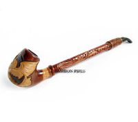 Churchwarden Wooden Pipe Decorated with Leather. US EAGLE Tobacco Pipe, Handcrafted Pipe of Pear Wood 13'', Designed for pipe smokers