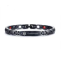 LF Mens Womens Stainless Steel IP Black Personalized Name ICE Medical Alert Bracelets 4 in 1 Magnetic Therapy Healing Medical ID Link Bracelet Sos Emergency Allergy,Free Engraving Customized