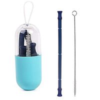 JiuQu Reusable Silicone Collapsible Straws with Travel Case, Portable Reusable Drinking Straws with Cleaning Brush, Food-Grade BPA-Free Silicone Straws for Daily and Travel Use - Violet
