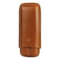 Brown Genuine Leather 2 ct Adjustable Cigar Case Travel Holder