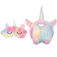 ZTL Unicorn Earmuffs and Unicorn Sleeping Mask Set, Soft Plush Foldable Ear Warmers Cute Eye Mask for Girls Kids Gift
