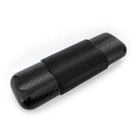 monCarbone Portable Carbon Fiber Cigar Travel Case with Genuine Leather Sleeve 2-Finger Cigars - Glossy Black