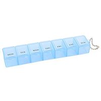 uxcell Blue Plastic Rectangle 7 Compartments Weekly Medicine Pill Box w Ball Chain