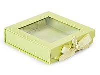 Folding Presentation Boxes - Bulk 6x6x1-5/8" Pistachio Fold Box Ribbon Closures and Window Lid - (24 Per Pack) - WRAPS-FBB6PS