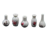 5pcs Miniature White Jug Vase with Pink Flower Print Dolls House Accessory