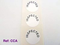 1000 Labels , Inspected Labels , Tamper Evident Labels , 19mm Diameter Round , Black on White , Stickers break up on attempted removal