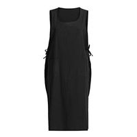 LISTHA Cotton Tunic Dress Women Casual Apron Pockets Pinafore Baggy Dress Skirt