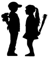 Banksys Boy Girl Nail Bat - Sticker Graphic - Auto, Wall, Laptop, Cell, Truck Sticker for Windows, Cars, Trucks