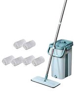 Mop and Bucket Set, Floor Mop with Reusable Flat Mop Pads, Dry and Wet Mop for Any Type of Floor