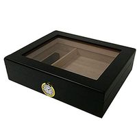 Desktop Humidor Cigar Box with Tempered Glasstop, Cedar Divider and Hygrometer, Holds 15 to 20 Cigars
