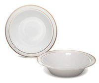 " OCCASIONS" 40 Bowls Pack, Heavyweight Disposable Wedding Party Plastic Bowls (14 oz Soup Bowl, White & Rose Gold Rim)