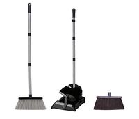 iHomey Dustpan and Broom Set—48"/49" Overall Length/Stainless Steel Pipes/2 Broom Heads Replaceable/4 Layers Bristles(Black)
