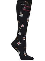 Nurse Mates EKG Heart and Holiday Compression Trouser Socks, Coffee Talkie Black, One Size