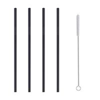 Meidexian888 4 Pcs Stainless Steel Metal Drinking Straw Reusable Straws + 1 Cleaner Brush Kit (Black)