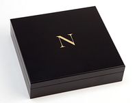Black Piano Finish Monogram Cigar Humidor Engraved and Gold Filled or Father's Day Husband Boyfriend Groom (Monogram Letter N)