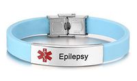 JF.JEWELRY Pre-Engraved Epilepsy Medical Alert ID Bracelet for Men Women Silicone Band Adjustable-Cyan