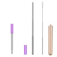 Stainless Steel Collapsible Straw, Portable Reusable Telescope Straws with 1 Metal Case and 1 Cleaning Brush,Flexible Folding Drinking Straw for Home, Office and Travel(Golden Case)