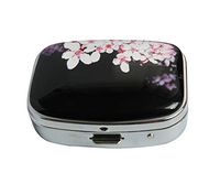 Halulu Cherry Blossom Flower Personalized Design Square Pill Case Decorative Metal Medicine Vitamin Organizer Unique Gift